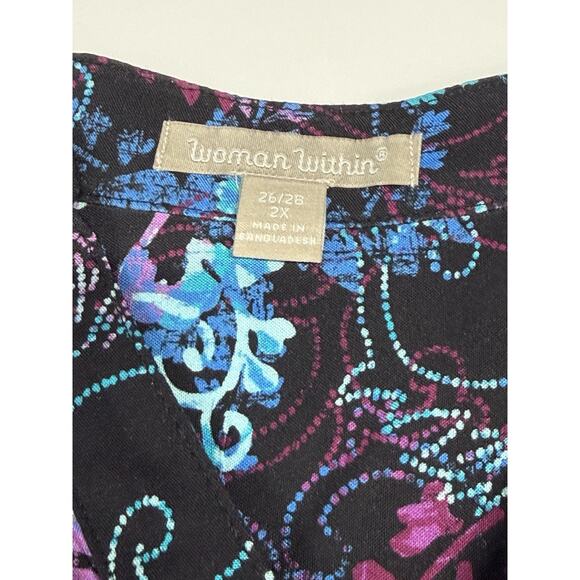 Woman Within Floral Tunic Top Plus Size 2x Blue/ Purple 3/4 Sleeve - Picture 5 of 7